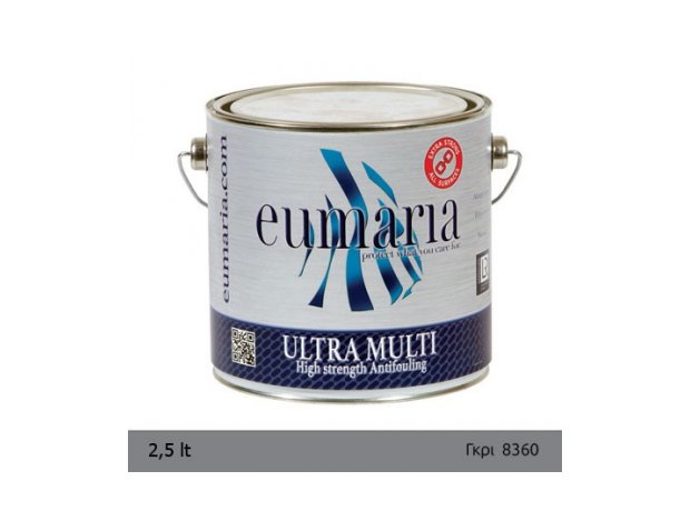 EUMARIA ULTRA MULTI GREY 2,5L - Αυτοκαθαριζόμενο Υφαλόχρωμα, Ναυτιλιακά είδη, χρώματα για μεγάλους χρόνους ελλιμενισμού, γκρι