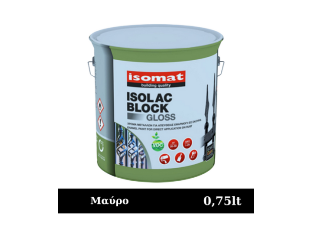 Isomat Isolac Block Gloss Αντισκωριακό Χρώμα Μετάλλων Μαύρο - 0.75lt