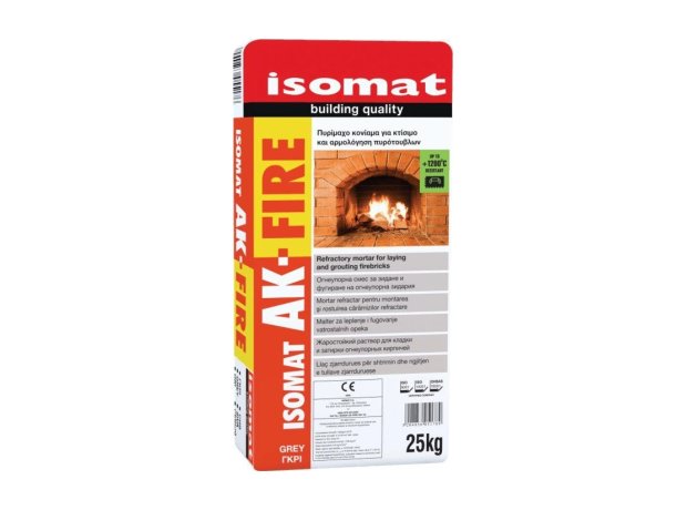 ISOMAT AK-FIRE 25KG Πυρίμαχο κονίαμα για χτίσιμο και αρμολόγηση πυρότουβλων