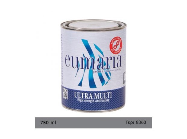 EUMARIA ULTRA MULTI GREY 750ML- Αυτοκαθαριζόμενο Υφαλόχρωμα, Ναυτιλιακά είδη, χρώματα για μεγάλους χρόνους ελλιμενισμού, γκρ