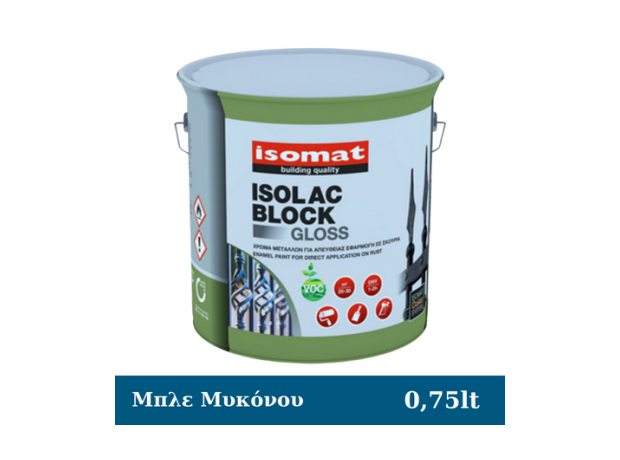 Isomat Isolac Block Gloss Αντισκωριακό Χρώμα Μετάλλων Μπλε Μυκόνου - 0.75lt