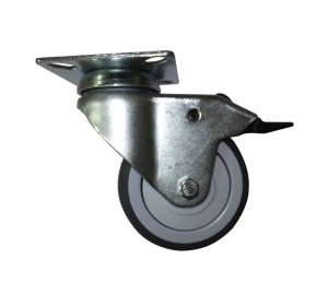 Ρόδα με φρένο Φ75mm, Πέλμα 65x65mm 60kg Γαλβανιζέ