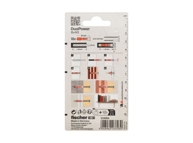 DuoPower 8x40 Νάιλον βύσμα σε blister 18τμχ