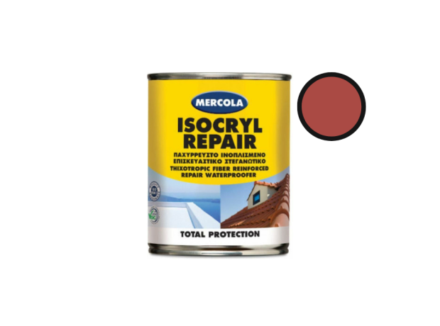 Mercola Isocryl Repair Ελαστομερές Ακρυλικό Επαλειφόμενο Στεγανωτικό 0.75lt Κεραμιδί